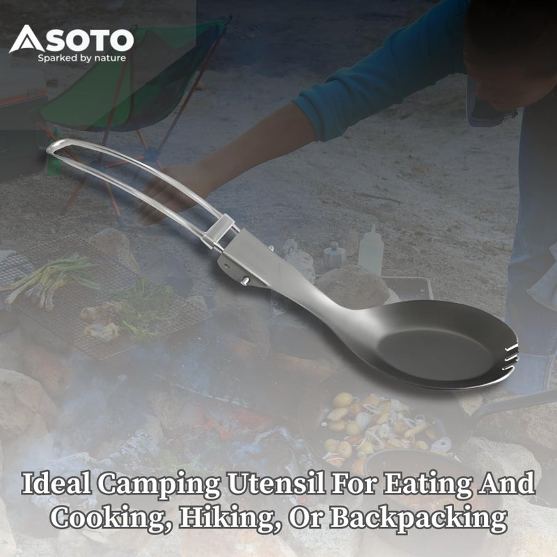 SOTO Foldable Pocket Camping Spork - Stainless Steel & Ultralight Backpacking Spoon Fork with Long Handle for Travel, Hiking, Picnic, & Outdoor - Image 4